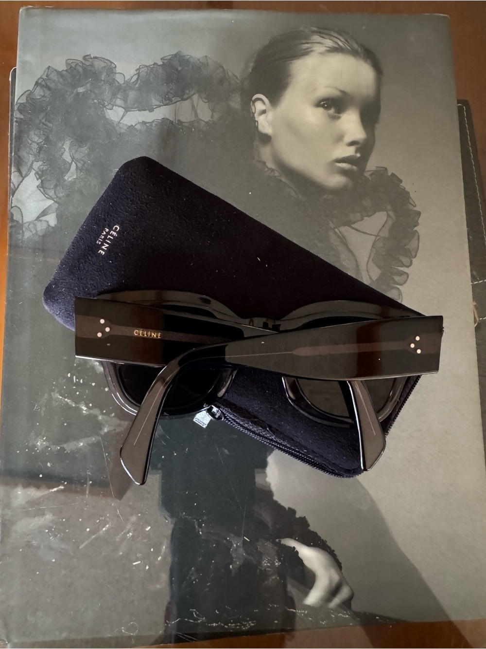 Celine Zoe CL41446 S Chunky Square Sunglasses in Translucent Charcoal Black - Picture 4 of 9